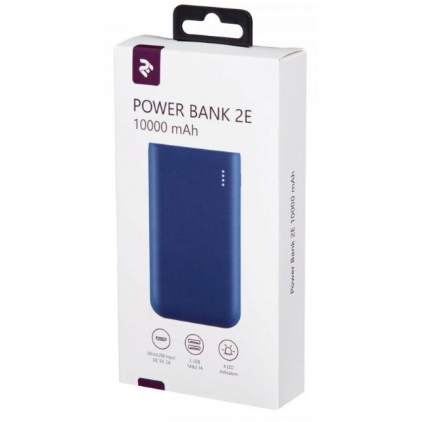 Батарея універсальна 2E 10000мА/ч, DC 5V, 2USB-1A&2.1A, Soft touch, blue (2E-PB1018A-BLUE)