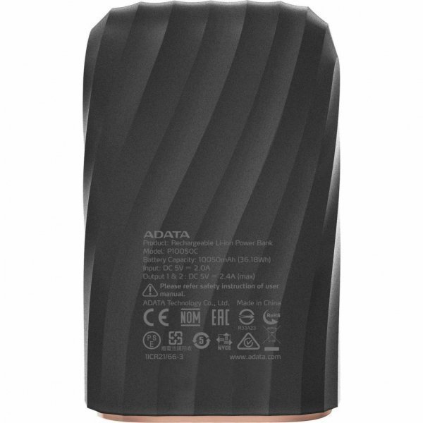 Батарея універсальна ADATA P1050C Black (10050mAh, out 2*5V*2,4A max, cable USB-C) (AP10050C-USBC-CBK)