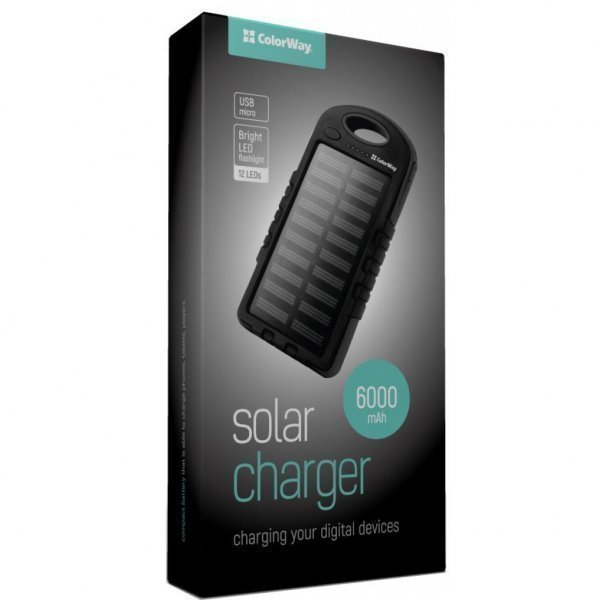Батарея універсальна ColorWay 6000 mAh Black, Solar Charge (CW-PB060LPA2BK-SF) Батарея універсальна ColorWay 6000 mAh Black, Solar Charge (CW-PB060LPA2BK-SF)