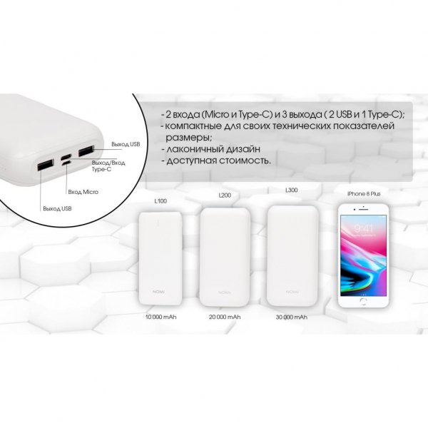 Батарея універсальна Nomi L100 10000 mAh White (430681)