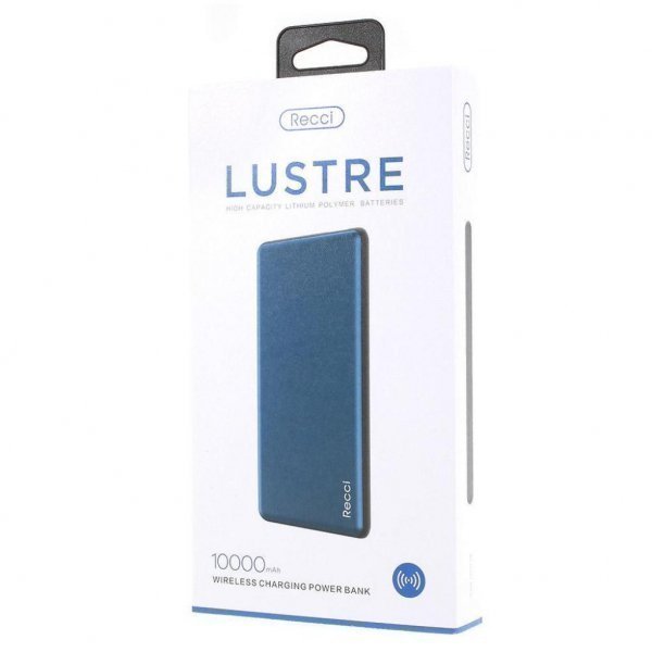 Батарея універсальна Recci Lustre 10000mAh blue з бездротовою зарядкою (378876)