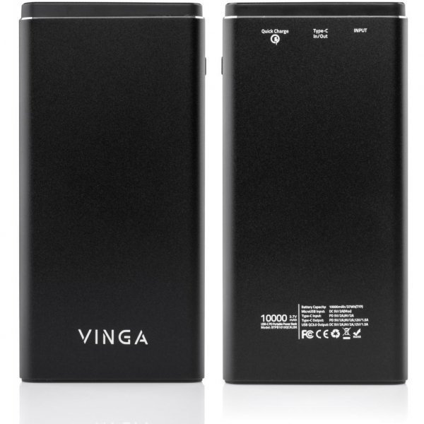 Батарея універсальна Vinga 10000 mAh QC3.0 PD aluminium black (BTPB1010QCALBK)