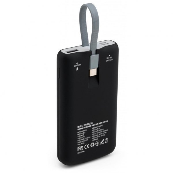 Батарея універсальна Vinga 10000 mAh SuperQC soft touch w/cable black (VPB1SQSCBK)