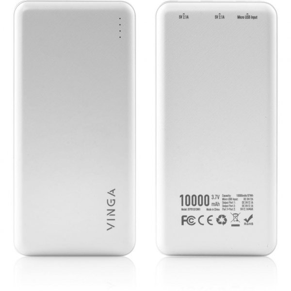 Батарея універсальна Vinga 10000 mAh white (BTPB1910WH)