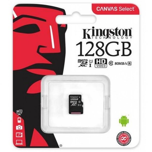 Карта пам'яті Kingston 128GB microSDXC class 10 UHS-I Canvas Select (SDCS/128GBSP) Карта пам'яті Kingston 128GB microSDXC class 10 UHS-I Canvas Select (SDCS/128GBSP)
