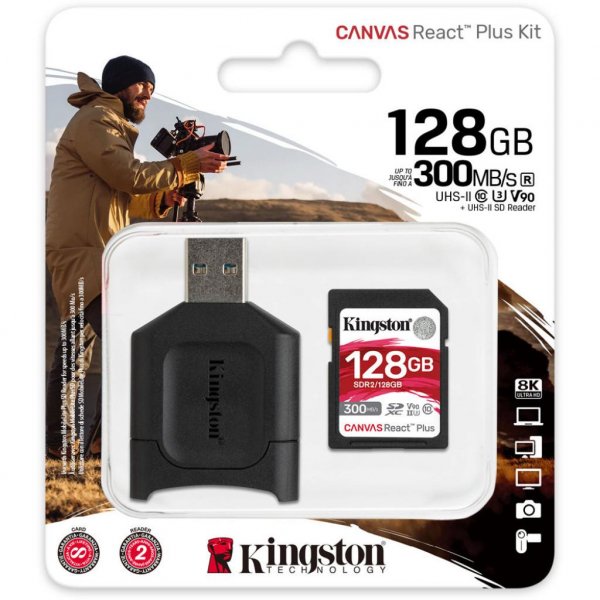 Карта пам'яті Kingston 128GB SDXC class 10 UHS-I U3 React Plus + USB-кардридер (MLPR2/128GB)