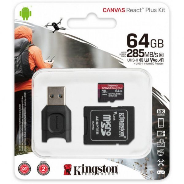 Карта пам'яті Kingston 64GB microSDXC class 10 Canvas React+ (MLPMR2/64GB) Карта пам'яті Kingston 64GB microSDXC class 10 Canvas React+ (MLPMR2/64GB)