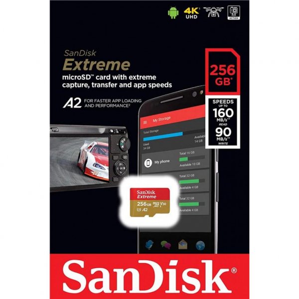 Карта пам'яті SANDISK 256GB microSD class 10 UHS-I U3 V30 Extreme (SDSQXA1-256G-GN6MN) Карта пам'яті SANDISK 256GB microSD class 10 UHS-I U3 V30 Extreme (SDSQXA1-256G-GN6MN)