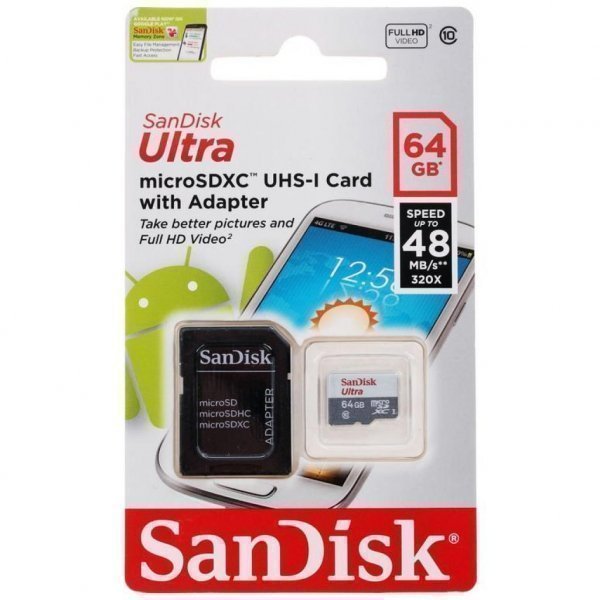 Карта пам'яті SANDISK 64GB microSDXC Class 10 UHS-I Ultra (SDSQUNS-064G-GN3MA)