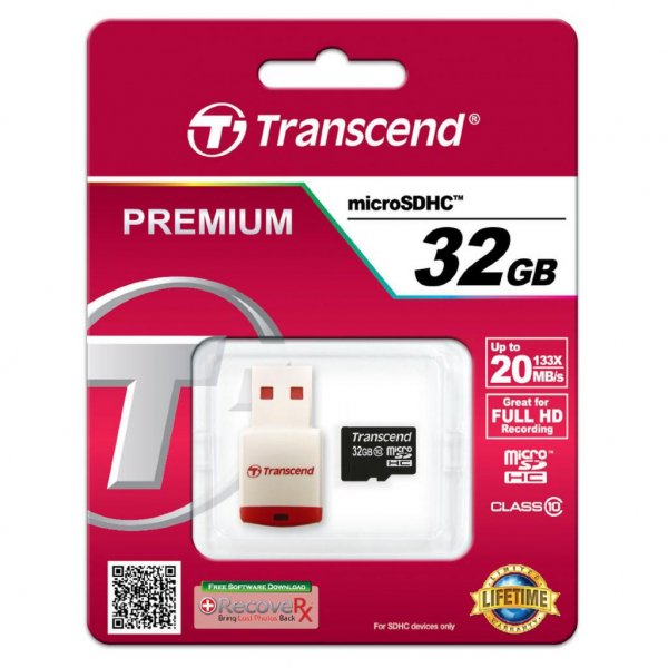 Карта пам'яті Transcend Miсro-SDHC memory card 32GB + P3 Card Reader, class 10 (TS32GUSDHC10-P3)