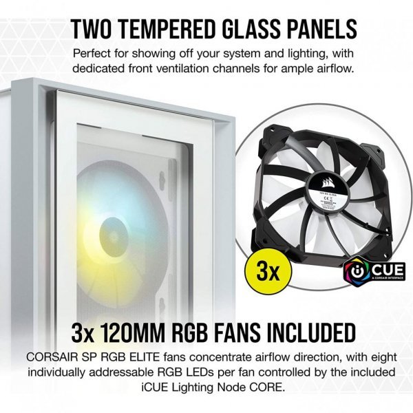 Корпус до комп'ютера CORSAIR iCUE 4000X RGB Tempered Glass White (CC-9011205-WW)