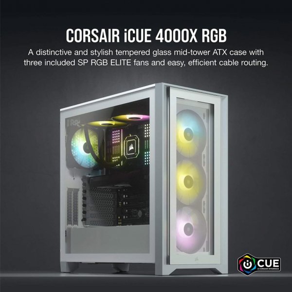 Корпус до комп'ютера CORSAIR iCUE 4000X RGB Tempered Glass White (CC-9011205-WW)