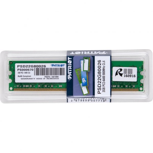 Модуль пам'яті до комп'ютера DDR2 2GB 800 MHz Patriot (PSD22G80026) Модуль пам'яті до комп'ютера DDR2 2GB 800 MHz Patriot (PSD22G80026)