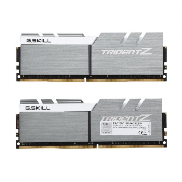 Модуль пам'яті до комп'ютера DDR4 16GB (2x8GB) 3200 MHz Trident Z Silver H/ White G.Skill (F4-3200C16D-16GTZSW)