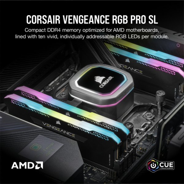 Модуль пам'яті до комп'ютера DDR4 16GB (2x8GGB) 3600 MHz Vengeance RGB Pro SL Black Corsair (CMH16GX4M2D3600C18)