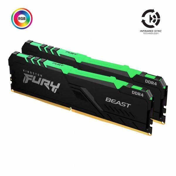 Модуль пам'яті до комп'ютера DDR4 32GB (2x16GB) 2666 MHz Fury Beast RGB HyperX (Kingston Fury) (KF426C16BB1AK2/32)