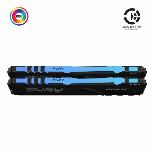 Модуль пам'яті до комп'ютера DDR4 32GB (2x16GB) 3200 MHz Fury Beast RGB HyperX (Kingston Fury) (KF432C16BB1AK2/32)