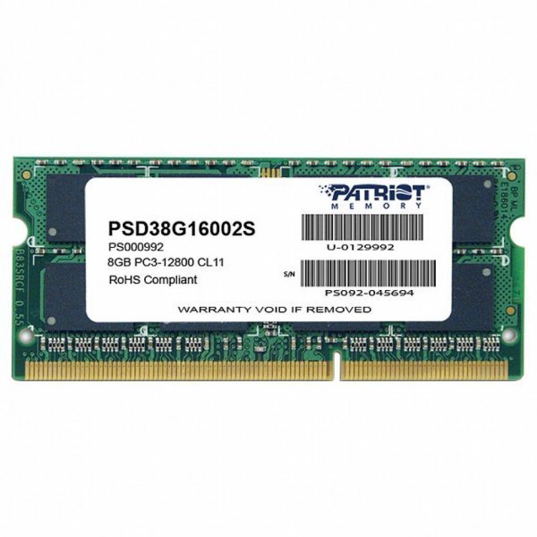 Модуль пам'яті до ноутбука SoDIMM DDR3 8GB 1600 MHz Patriot (PSD38G16002S)
