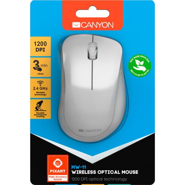 Мишка CANYON MW-11 Wireless Pixart White Grey (CNE-CMSW11PW) Мишка CANYON MW-11 Wireless Pixart White Grey (CNE-CMSW11PW)