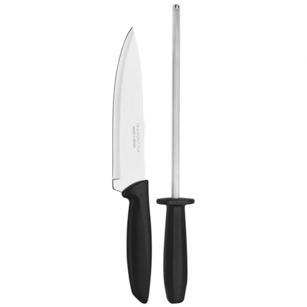 Набір ножів Tramontina Plenus 2 речі (нож 178мм + мусат) Black (23498/011)