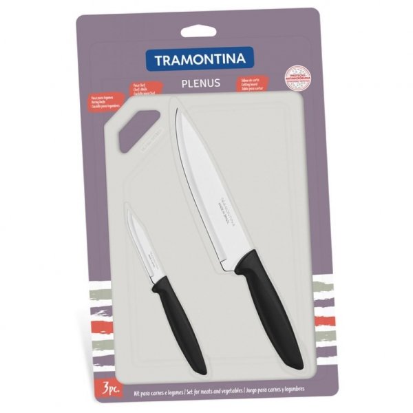 Набір ножів Tramontina Plenus 3 предмети (з дощечкою) Black (23498/014)