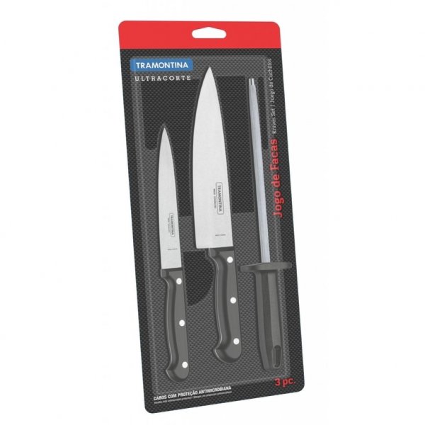 Набір ножів Tramontina Ultracorte 3 предмети (2 ножі + мусат) (23899/072)