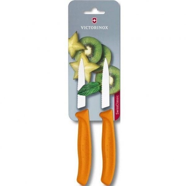 Набір ножів Victorinox SwissClassic, 8см, 2шт. в блістері, хвилясте лезо, помаранчевий. (6.7636.L119B)