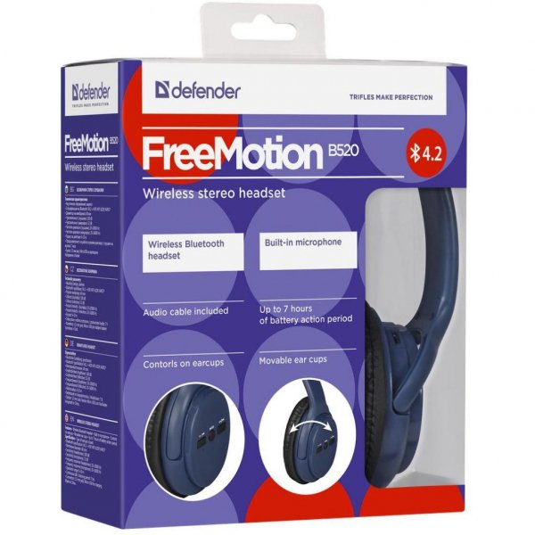 Навушники Defender FreeMotion B520 Bluetooth Blue (63522)