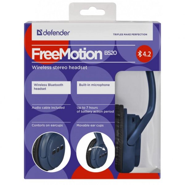 Навушники Defender FreeMotion B520 Bluetooth Blue (63522)