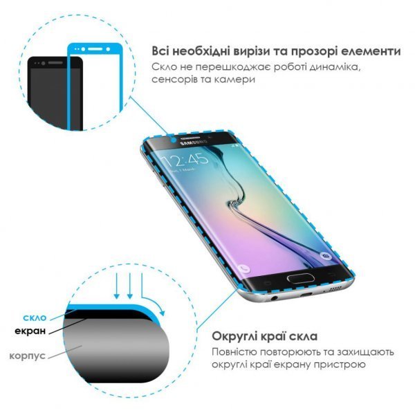 Скло захисне ADPO для Samsung G935 Galaxy S VII Edge (черное) 3D (1283126472237)