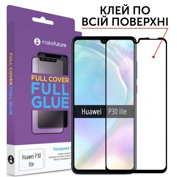 Скло захисне MakeFuture для Huawei P30 Lite Black Full Cover Full Glue (MGF-HUP30L)