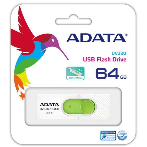 USB флеш накопичувач ADATA 64GB UV320 White/Green USB 3.1 (AUV32064G