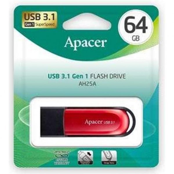 USB флеш накопичувач Apacer 64GB AH25A Black USB 3.1 Gen1 (AP64GAH25AB-1)