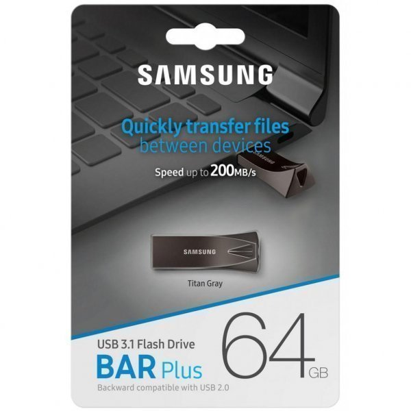 USB флеш накопичувач Samsung 64GB Bar Plus Black USB 3.1 (MUF-64BE4/APC)