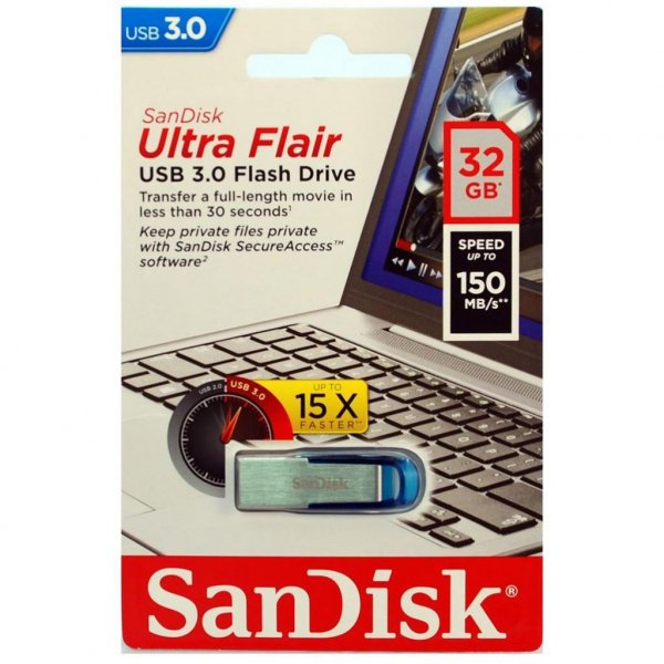 USB флеш накопичувач SANDISK 32GB Ultra Flair Blue USB 3.0 (SDCZ73-032G-G46B)