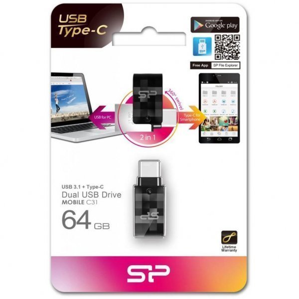 USB флеш накопичувач Silicon Power 64GB Mobile C31 USB 3.1 / USB Type-C (SP064GBUC3C31V1K)