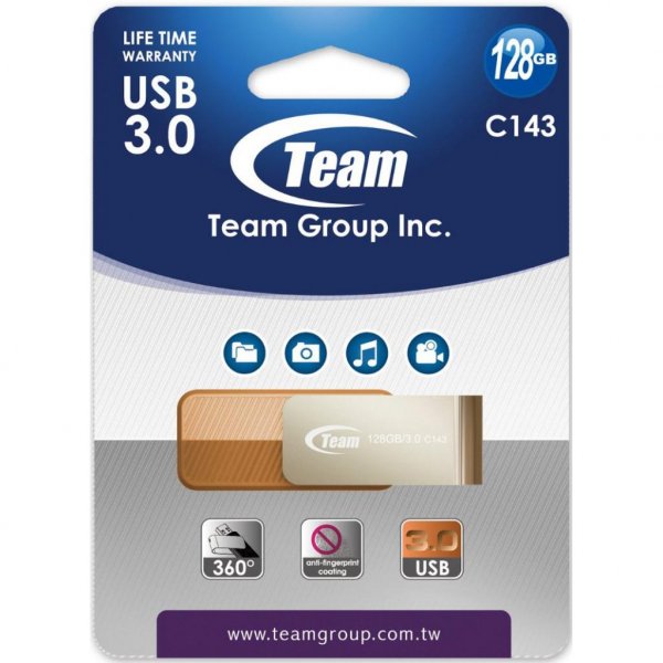 USB флеш накопичувач Team 128GB C143 Brown USB 3.0 (TC1433128GN01)