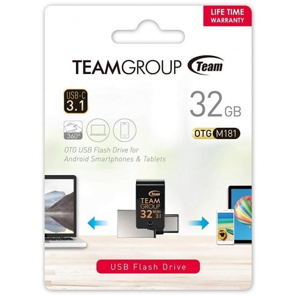 USB флеш накопичувач Team 32GB M181 Black USB 3.1/Type-C (TM181332GB01)