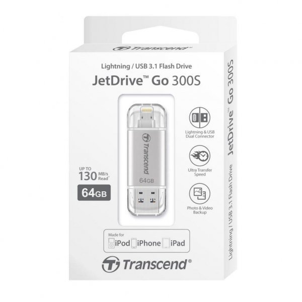 USB флеш накопичувач Transcend 64GB JetDrive Go 300 Silver USB 3.1 (TS64GJDG300S)