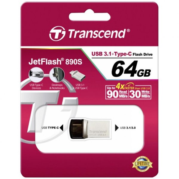 USB флеш накопичувач Transcend 64GB JetFlash 890S USB 3.1 (TS64GJF890S)