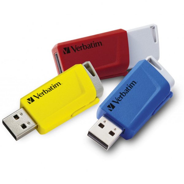 USB флеш накопичувач Verbatim 3x16GB Store 'n' Click Red/Blue/Yellow USB 3.2 (49306)