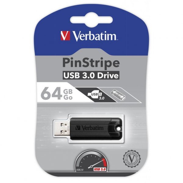 USB флеш накопичувач Verbatim 64GB PinStripe Black USB 3.0 (49318) USB флеш накопичувач Verbatim 64GB PinStripe Black USB 3.0 (49318)
