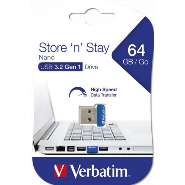 USB флеш накопичувач Verbatim 64GB Store 'n' Stay NANO Blue USB 3.0 (98711)