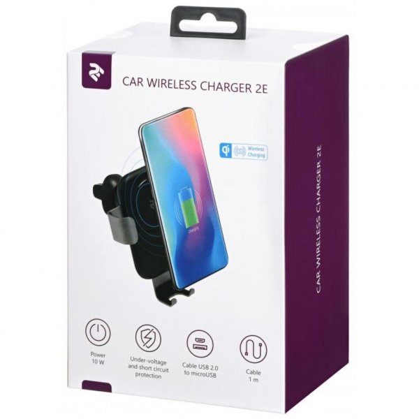 Зарядний пристрій 2E Gravity Car Mount Wireless Charger, 10W, black (2E-WCQ01-05)