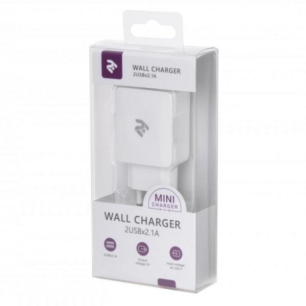 Зарядний пристрій 2E Wall для 2 USB - DC5.0V/4.2 A, white (2E-WC4USB-W)