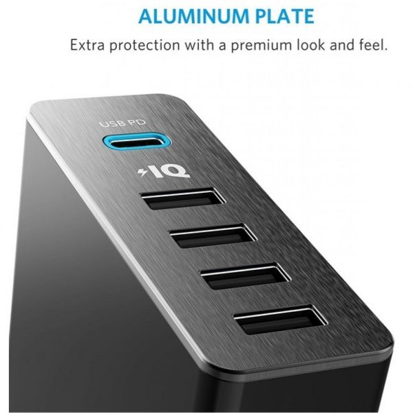 Зарядний пристрій Anker PowerPort+ 5 - 60W 1xPD & 4xPIQ V3 (Black) (A2053L11/A2053G11)