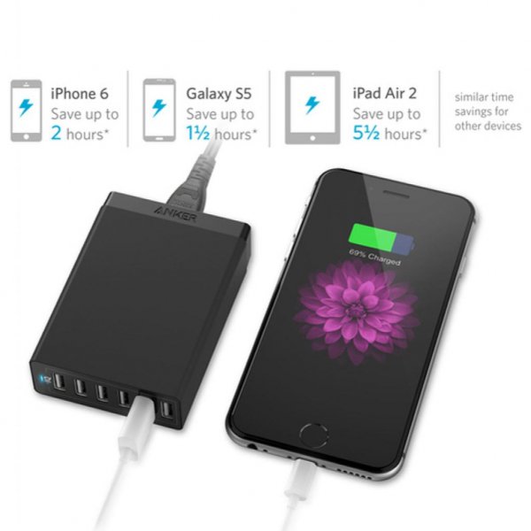 Зарядний пристрій Anker PowerPort 6 - 60W 6-port USB Power IQ V3 (Black) (A2123L12)