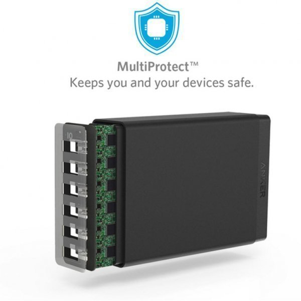 Зарядний пристрій Anker PowerPort 6 - 60W 6-port USB Power IQ V3 (Black) (A2123L12)