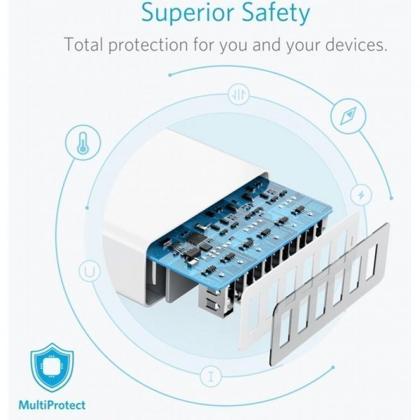 Зарядний пристрій Anker PowerPort 6 - 60W 6-port USB Power IQ V3 (White) (A2123L22)