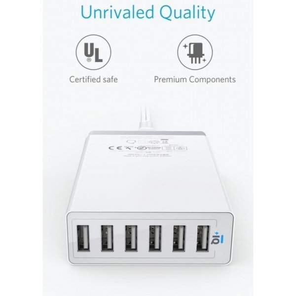 Зарядний пристрій Anker PowerPort 6 - 60W 6-port USB Power IQ V3 (White) (A2123L22)